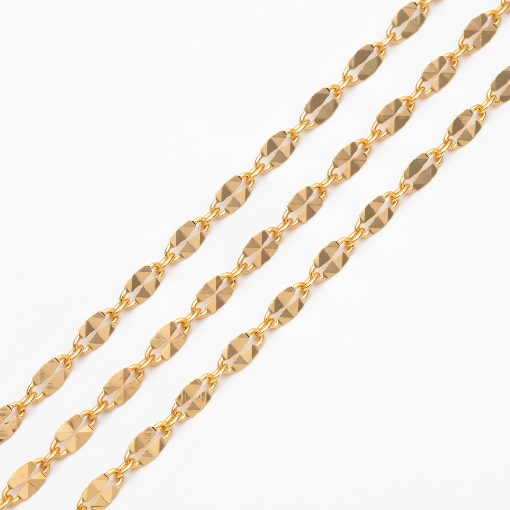 Double Bar Linked Chains 3.5mm, 18K Gold plated Brass Chain Wholesale (#LK-284)/ 1 Meter=3.3 ft